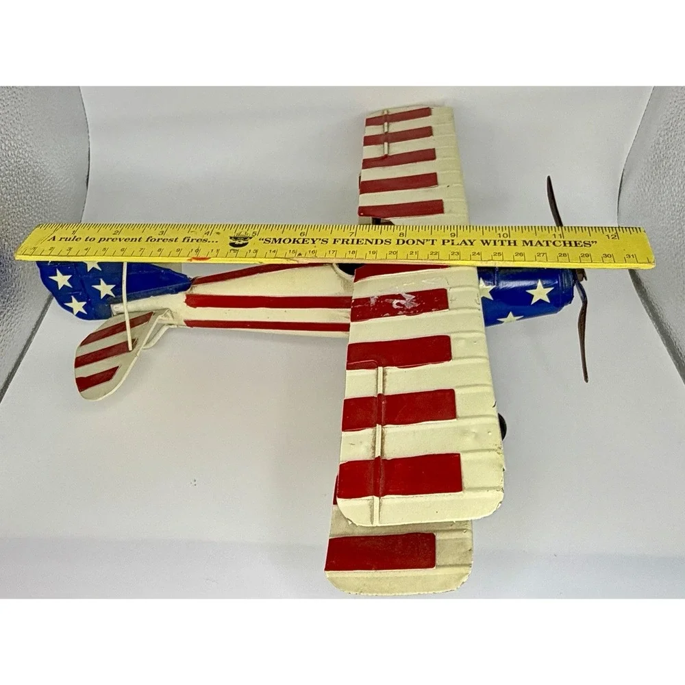 Vintage Airplane Biplane 1920s Blue Red Collectible Metal Tin - Model for Decor